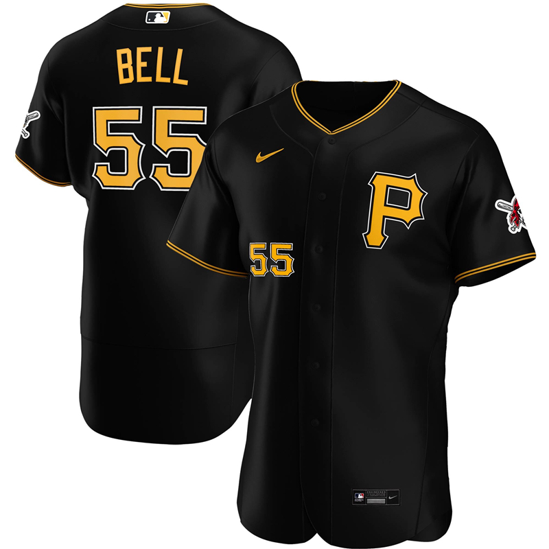 2020 MLB Men Pittsburgh Pirates #55 Josh Bell Nike Black Alternate 2020 Authentic Player Jersey 1